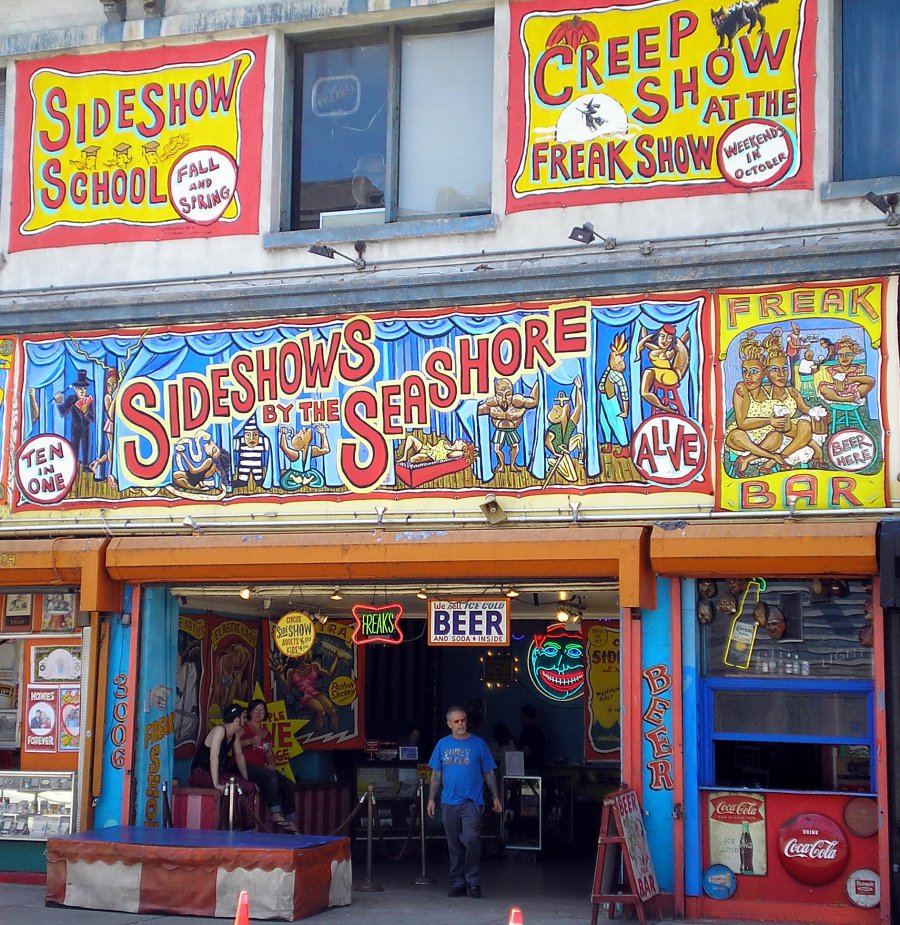 coney island - Preep Sideshow Les At The Freak Show Cene School Fall Weekend In October And Spring Real By The Beek Were Bar We bal Ce Culd Streaks Beer And Scoa Cinside 2029 Ceca Cela cca Cola