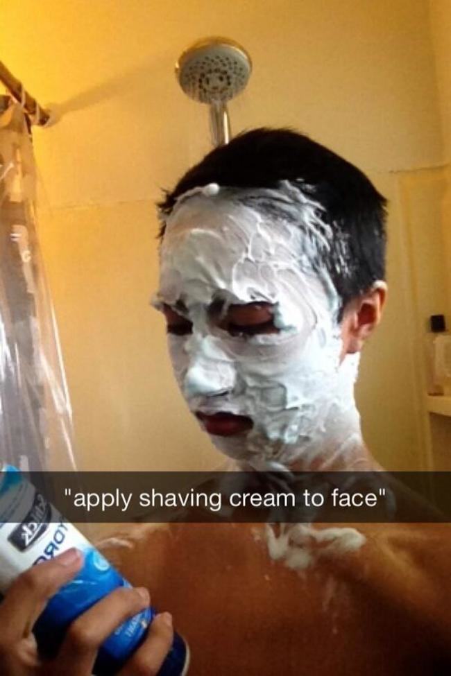 shaving cream memes - "apply shaving cream to face" obu