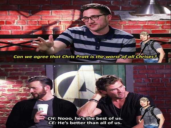 best chris pratt memes - Can we agree that Chris Pratt is the worst of all Chrises? Ch Nooo, he's the best of us. Ce He's better than all of us.