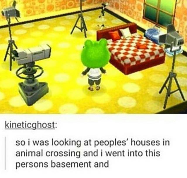 tumblr - animal crossing memes - kineticghost so i was looking at peoples' houses in animal crossing and i went into this persons basement and