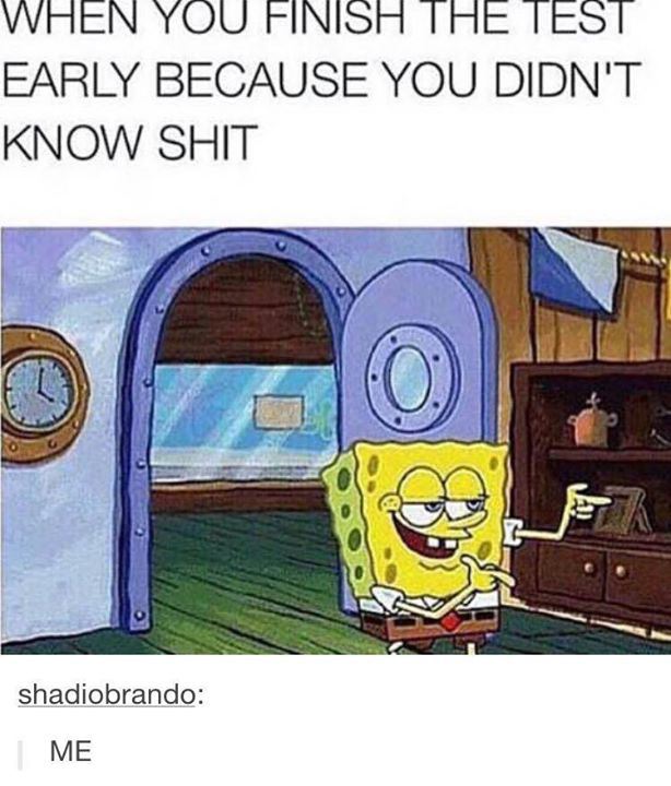 tumblr - spongebob finger guns - When You Finish The Test Early Because You Didn'T Know Shit shadiobrando Me