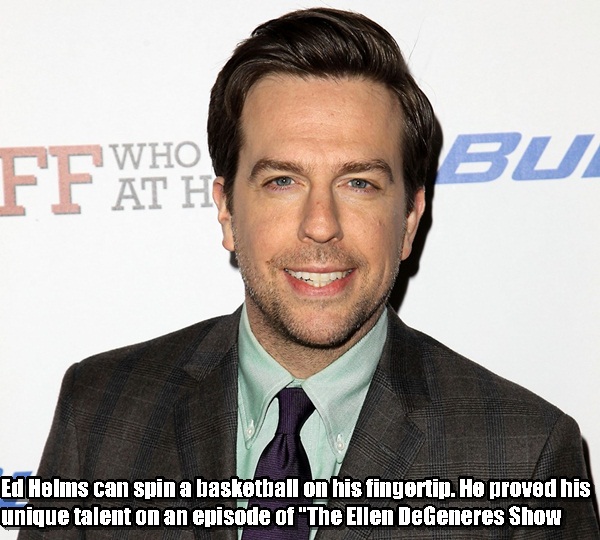 ed helms - Who Ffath Bu Ed Helms can spin a basketball on his fingertip. He proved his unique talent on an episode of "The Ellen DeGeneres Show