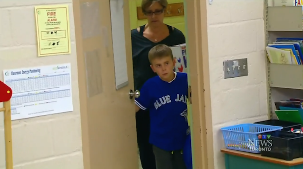 Jack was called to the school library thinking that he was there for a school related reason, not knowing that two Blue Jays were waiting for him.