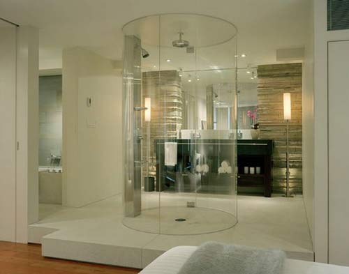 Center of Attention Shower... Why shower in a corner when you could shower in the center of the room? Show off that body.