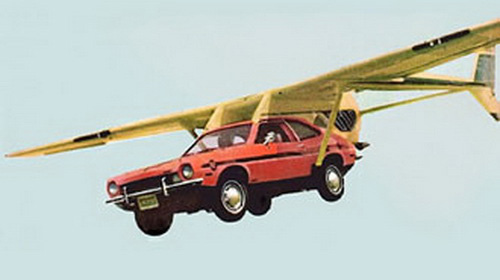 MIZAR FLYING CAR...How It Was Supposed to Change the World: The Mizar was meant to end our reliance on airlines while achieving mankind's dream of experiencing collisions a thousand feet above it the turnpike.

What Actually Happened: Part of the Mizar was a Ford Pinto, an automobile famous for a rear-bumper fuel tank that often caused it to explode if it backed into something. This was in addition to loosely-mounted wing struts, which detached mid-air during its one test flight, killing all on board. Production stopped immediately afterwards.