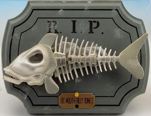 First of all, is this for people who already own a Big Mouth Billy Bass, want to leave that decoration on their wall because it completes the room, but then also want to get festive with Halloween? I would hope that market is impossible small, but I guess it isn't. Also, Billy Bones makes sense that it is the bones of Billy Bass so the pun works on that level, but Billy Bones is also a character in Treasure Island (played expertly by Billy Connolly in the Muppets version) and a super weird allusion to make — even in the Muppet version, he was a human, and not a dead fish.