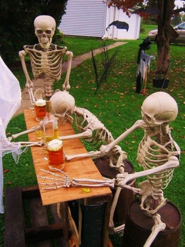 skeleton with beer