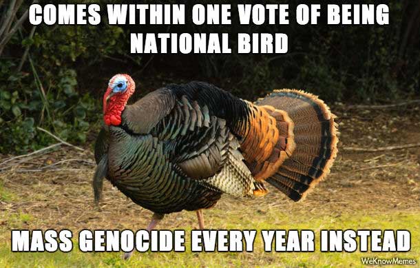 meme stream - thanksgiving funny memes - Comes Within One Vote Of Being National Bird Mass Genocide Every Year Instead WeKnow Memes