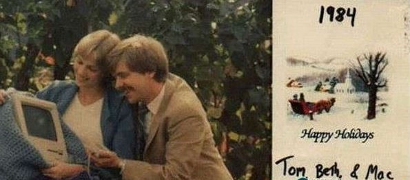 awkward couple christmas card - 1984 Happy Holidays Tom Beth, & Mac