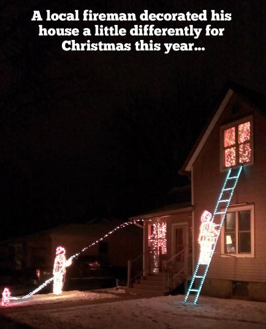 firefighter christmas lights - A local fireman decorated his house a little differently for Christmas this year...