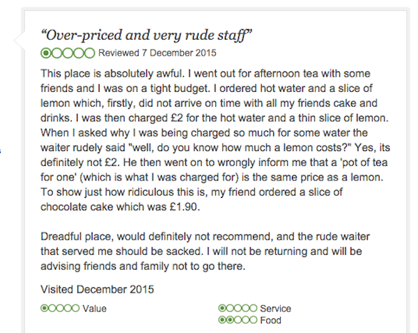 Restaurant owner shuts down whiny reviewer on TripAdviser