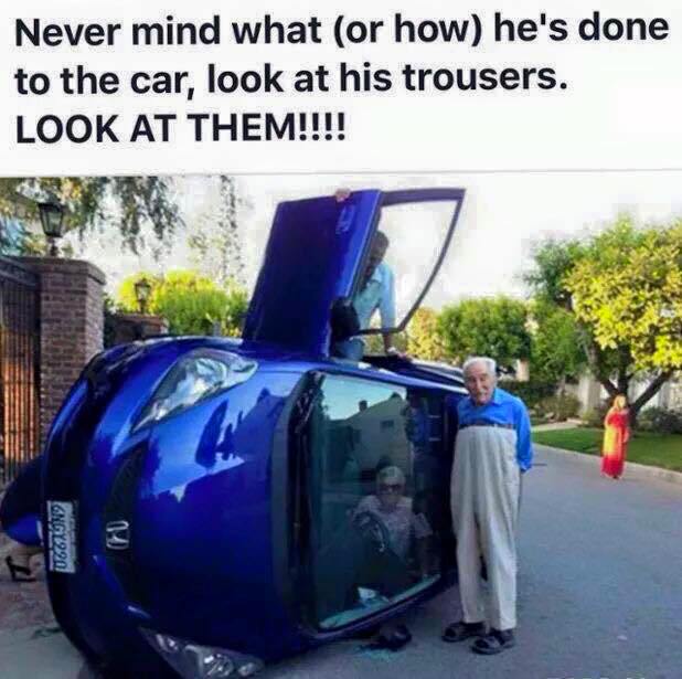 cursed car crash - Never mind what or how he's done to the car, look at his trousers. Look At Them!!!! GNGY290