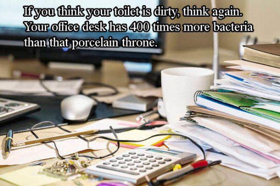 computer professional - If you think your toilet is dirty, think again. Your office desk has 400 times more bacteria than that porcelain throne.