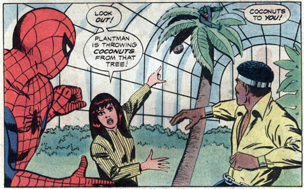 funny funny comic book panels - Look Coconuts To You! Out! A Plantman Is Throwing Coconuts From That Tree!