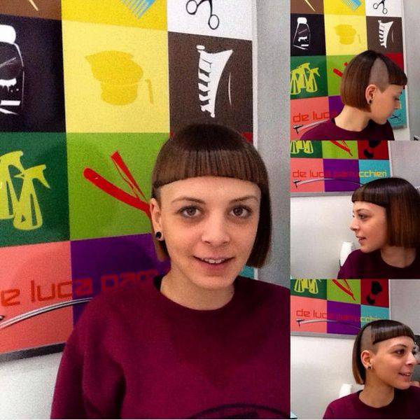 funny picture of a girl that has a geometrically strange haircut