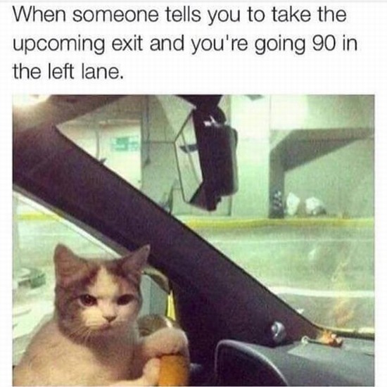 funny pictures - funny tumblr posts car - When someone tells you to take the upcoming exit and you're going 90 in the left lane.