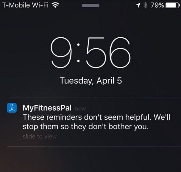 easter egg hunt - TMobile WiFi 1 79% Tuesday, April 5 MyFitnessPal now These reminders don't seem helpful. We'll stop them so they don't bother you. slide to view