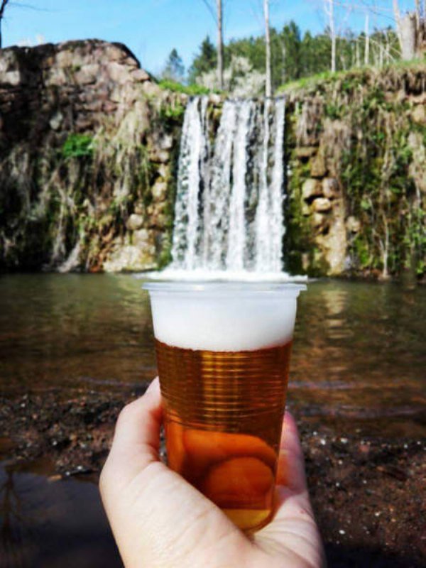 cool photo of waterfall that looks like it is the beer