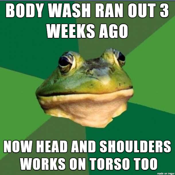 meme - bullfrog - Body Wash Ran Out 3 Weeks Ago Now Head And Shoulders Works On Torso Too made on imgur