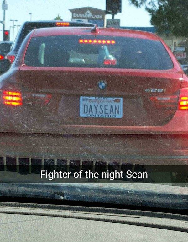 vehicle registration plate - Dunireplaza Daysean Fighter of the night Sean