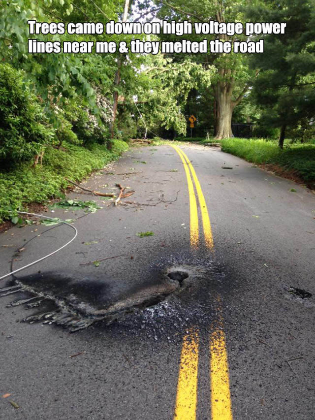 asphalt - Trees came down on high voltage power lines near me & they melted the road