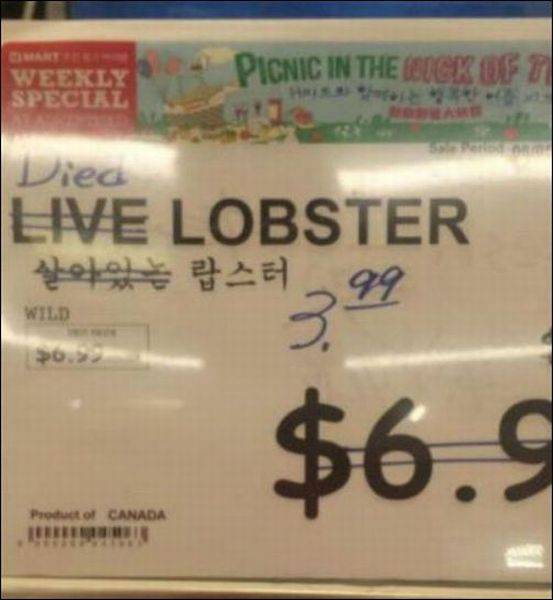 Weekly Special Picnic In The Wbock Of 2 Diec Live Lobster v 2 .99 Wild $6.9 Product of Canada