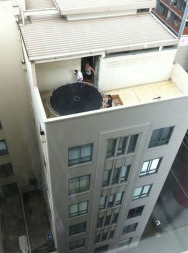 trampoline on top of building