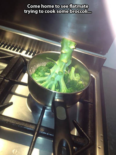 fail kitchen fails - Come home to see flatmate trying to cook some broccoli...