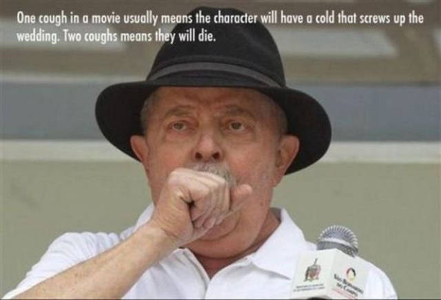 headgear - One cough in a movie usually means the character will have a cold that screws up the wedding. Two coughs means they will die.