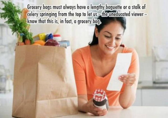 grocery bags in movies - Grocery bags must always have a lengthy baguette or a stalk of celery springing from the top to let us the uneducated viewer know that this is, in fact, a grocery bag