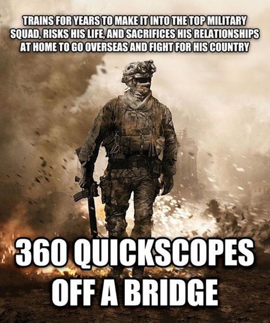 soldier - Trains For Years To Make It Into The Top Military Squad, Risks His Life, And Sacrifices His Relationships At Home To Go Overseas And Fight For His Country 360 Quickscopes Off A Bridge