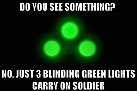graphics - Do You See Something? No, Just 3 Blinding Green Lights Carry On Soldier