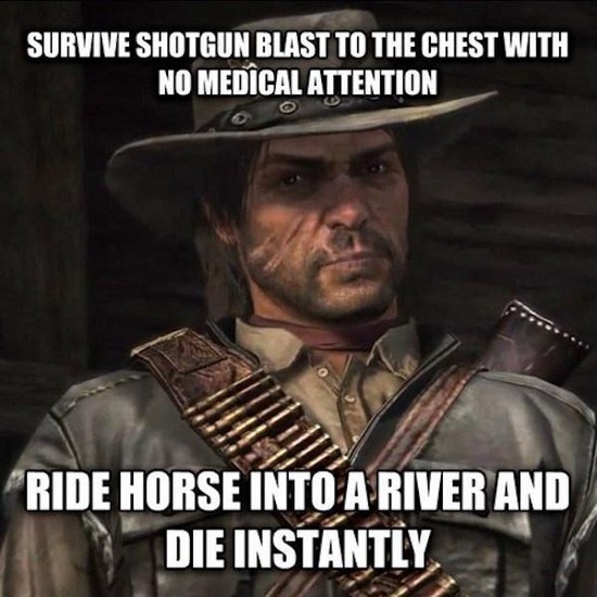 red dead redemption john marston - Survive Shotgun Blast To The Chest With No Medical Attention "Ride Horse Into A River And Die Instantly