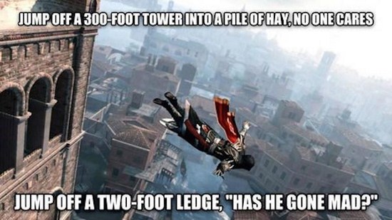 leap of faith assassin's creed - Jump Off A 300Foot Tower Into A Pile Of Hay. No One Cares 1 Jump Off A TwoFoot Ledge, "Has He Gone Made"