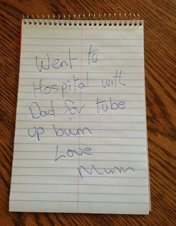 handwriting - Went to Hospital with tube Dad for up bum