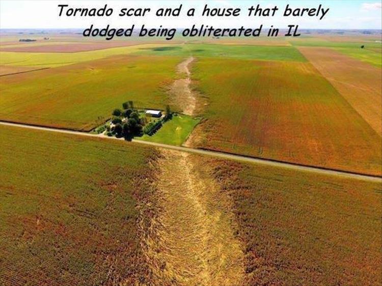 random pic tornado scar - Tornado scar and a house that barely dodged being obliterated in Il