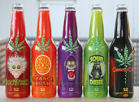 California Pot Pop - Cannibis Cola -Five different flavors of soda with a little something extra.. and they cost $10-$15 per bottle.