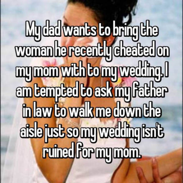 hand - My dad wants to bring the womanhe recently cheated on mymom with to my wedding amtempted to ask my father in law to walk me downthe aisle just so my wedding isnt ruined for mymom.