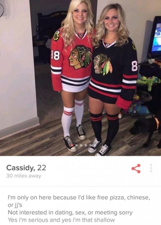 jersey girl tinder - on Cassidy, 22 30 miles away I'm only on here because I'd free pizza, chinese, or jj's Not interested in dating, sex, or meeting sorry Yes i'm serious and yes i'm that shallow
