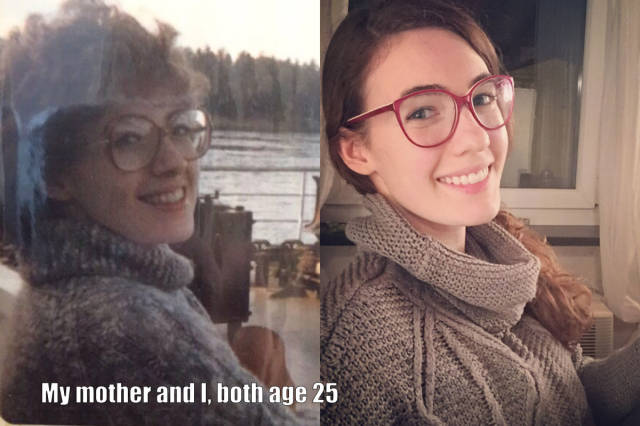 memes - children recreate parents - My mother and I, both age 25