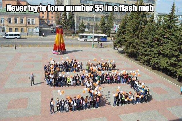 55 flash mob - Never try to form number 55 in a flash mob