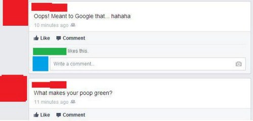 someone who posted What makes your poop green in their Facebook timeline instead of googling it.