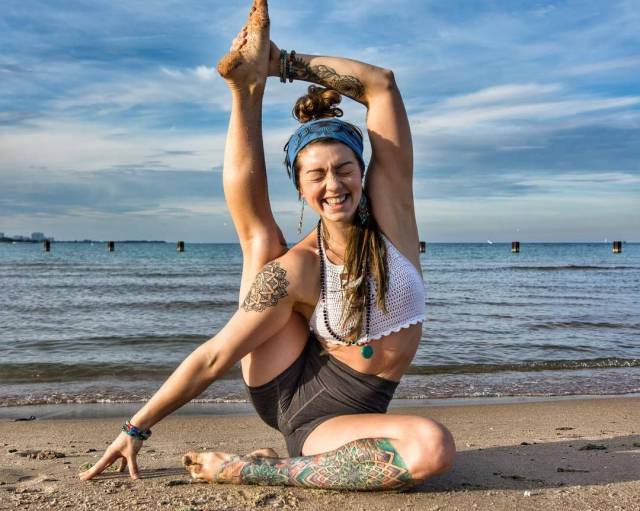 beach yoga pose