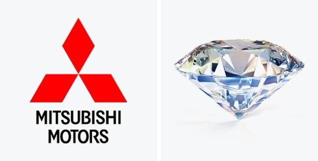 Mitsubishi-The basis of this logo consists of the coat of arms of the Iwasaki family, the founders of the Mitsubishi company. The coat of arms features three diamonds stacked on top of one another. The diamonds represent reliability, integrity, and success, while the color red implies confidence. Besides, the Japanese believe that this color helps to attract customers.
