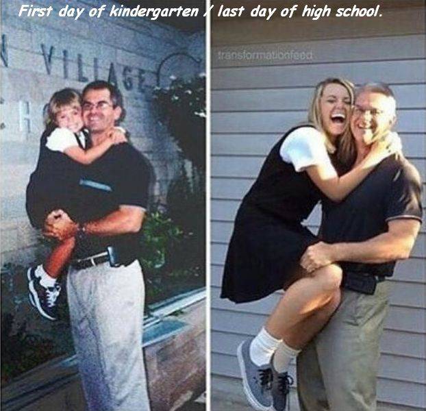 cool pic first day of school dad - First day of kindergarten last day of high school. Arenstarimaubafeed