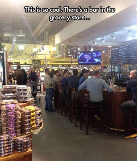 supermarket - This is so cool. There's a bar in the grocery store...