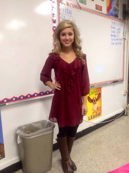 hot teachers - teacher in boots and red dress