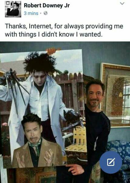 edward scissorhands - Robert Downey Jr 3 mins. Thanks, Internet, for always providing me with things I didn't know I wanted.