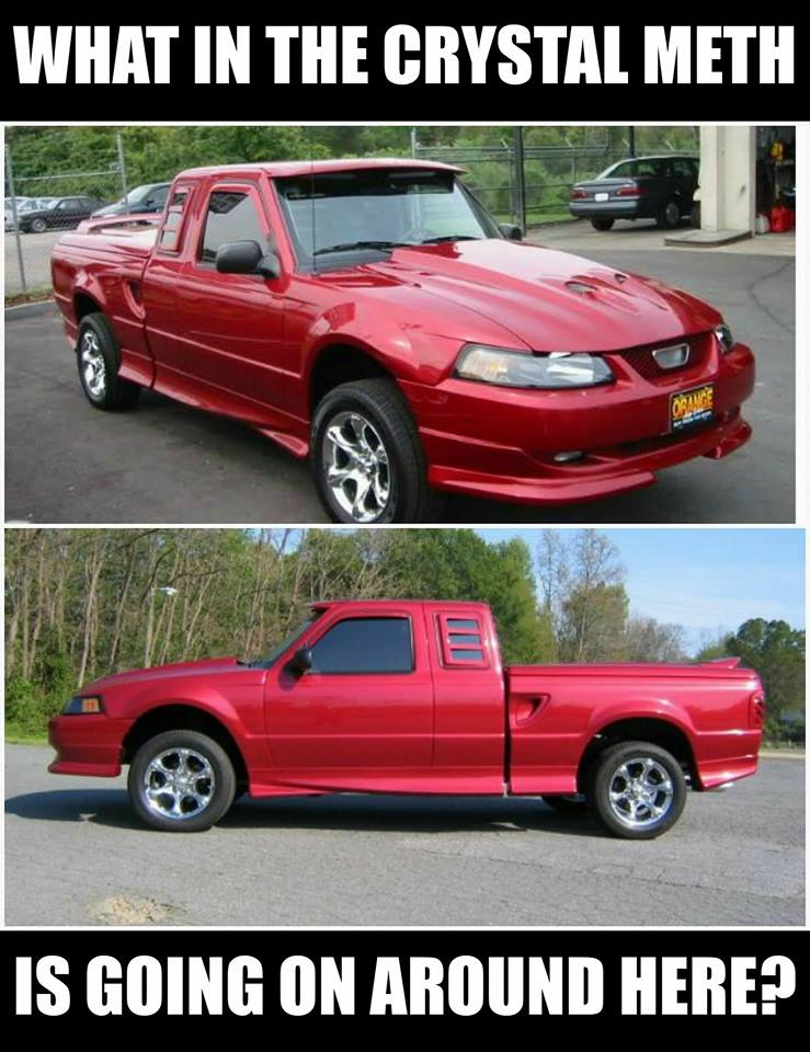 Confusing picture of a sports car pickup truck hybrid.