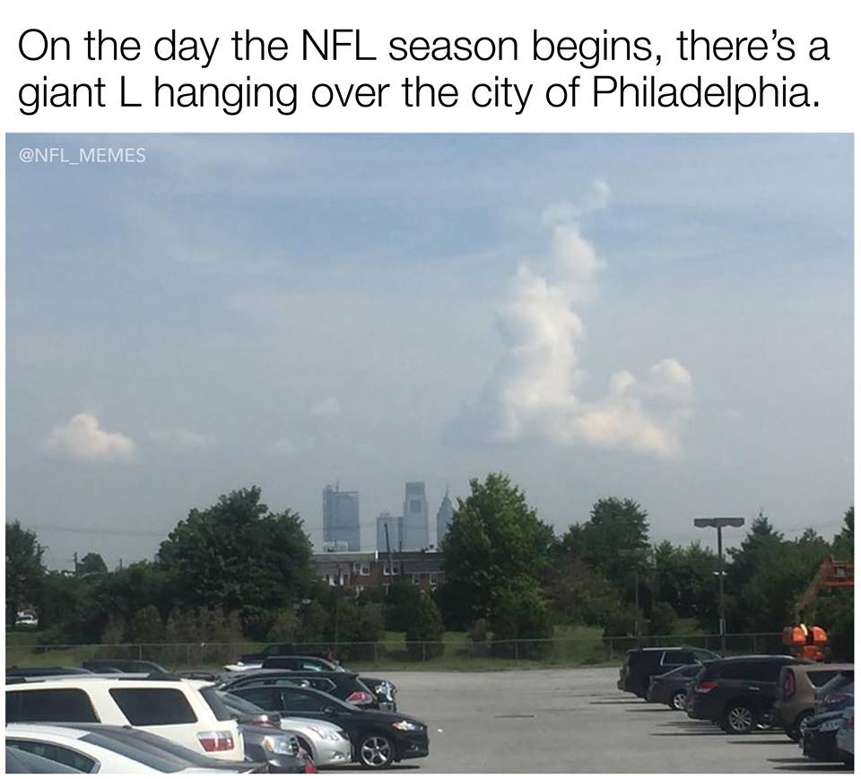 NFL meme about how there is a huge L over Philadelphia on the day the NFL season begins.